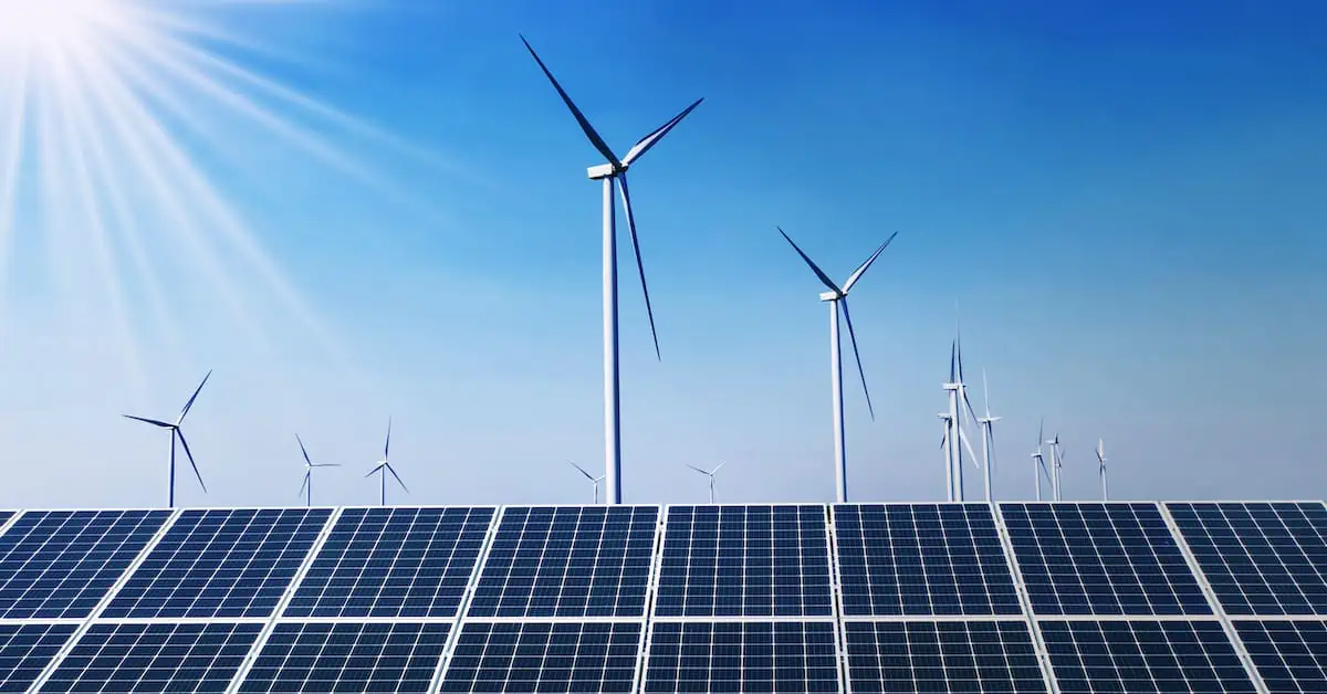 sustainable energy solutions featuring wind turbines and solar panels